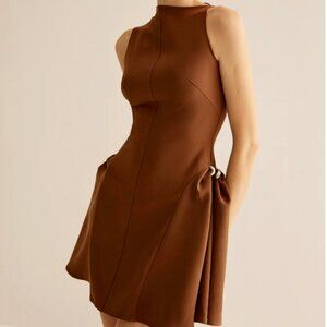 Asymmetrical Collar Panel Ruched Dress